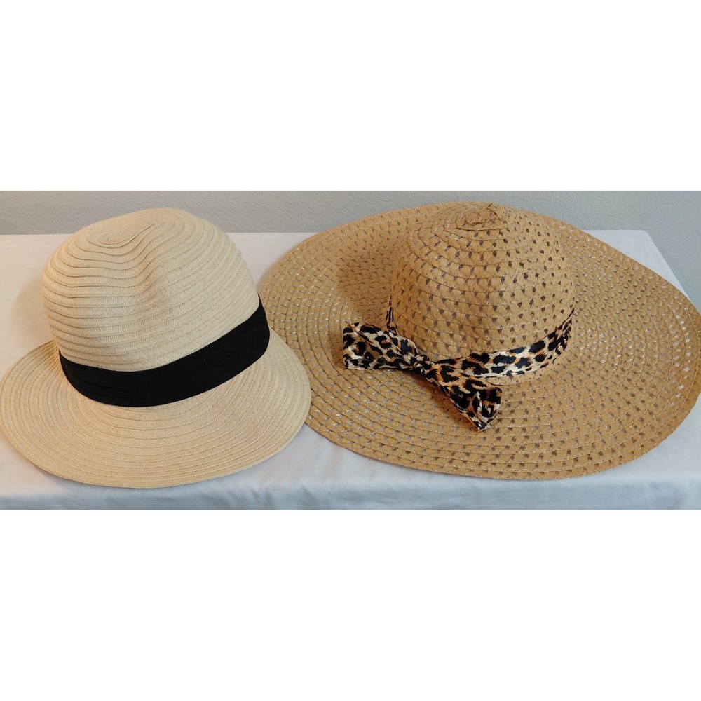 Women's Sun Hat Lot of 2 Wide Brim Beach Hats Jaclyn Smith & Unbranded Summer